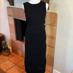 Haute Hippie Black Crocheted Knit Tank/Maxi Skirt Set, size XL